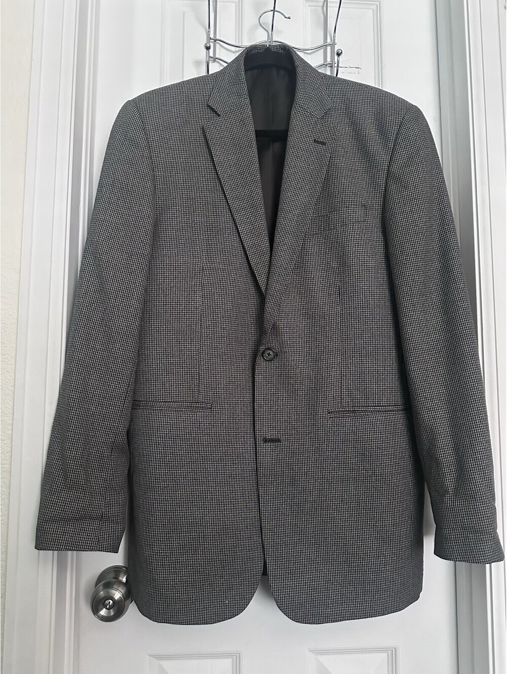 Pronto-Uomo Mens Black White Check Houndstooth Notch Lapels 2-Button Blazer 38 L